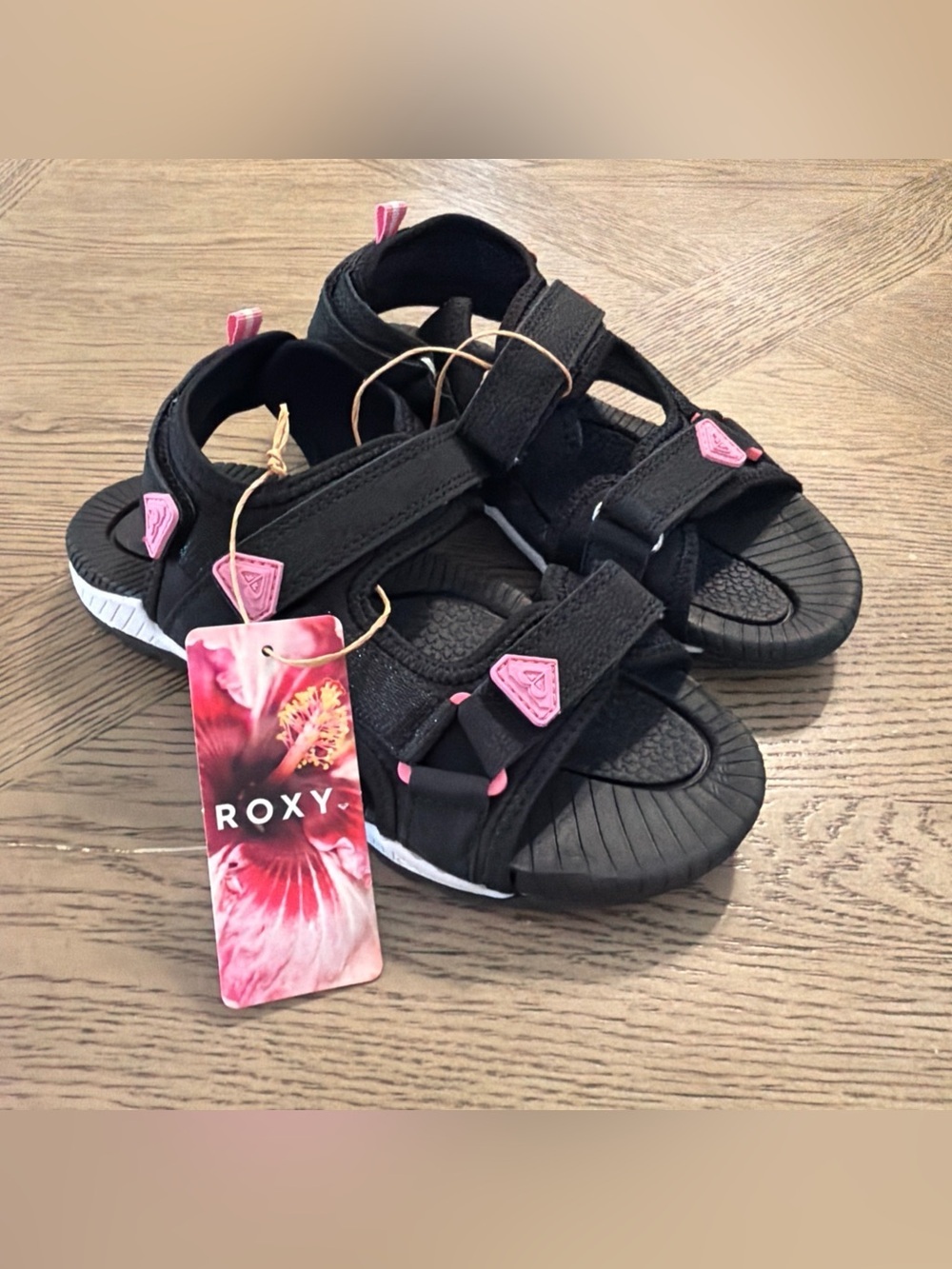 Roxy RG Talia Girls Sandals Black Pink Adjustable Sport Size 5